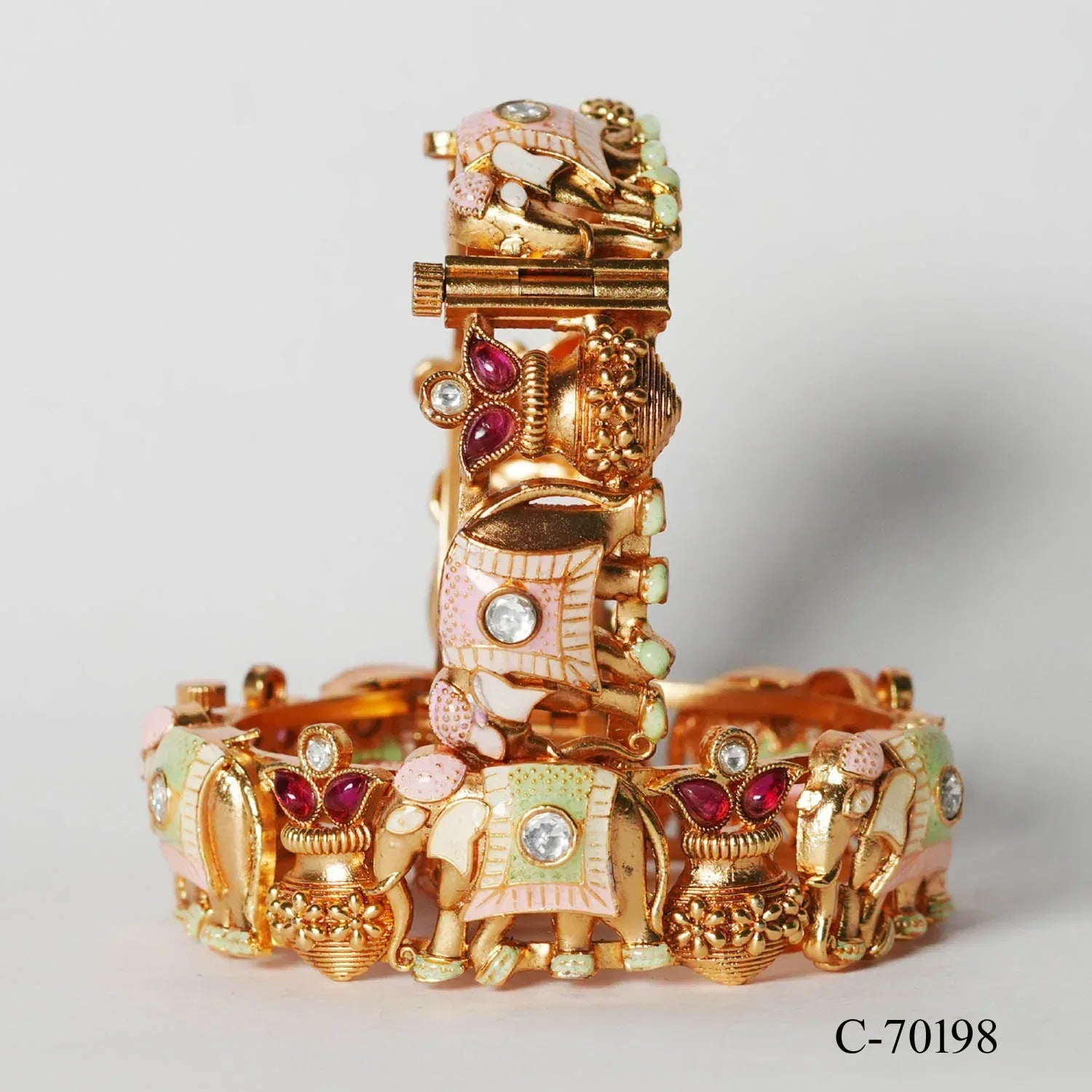 Handcrafted Brass Elephant & Kalash Kada Jewelry for Women (Pack of 2) - The Golden Cascade